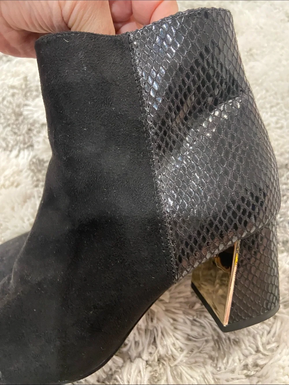 XOXO Black Suede Ankle Boots with Textured Heel Detail. Size 6.5 M